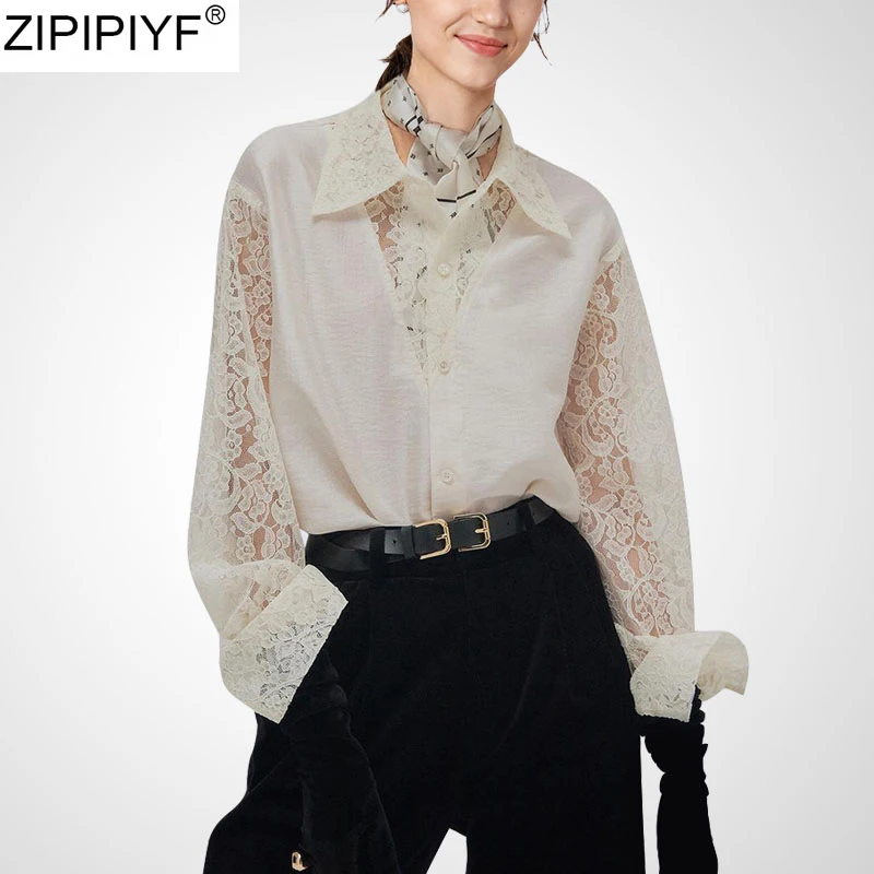 Womens Patchwork Blouses Long Sleeve Lace Shirt Mujer 2020 Casual Office OL Work Tops Blusa Feminina Plus Size Blouse Tops