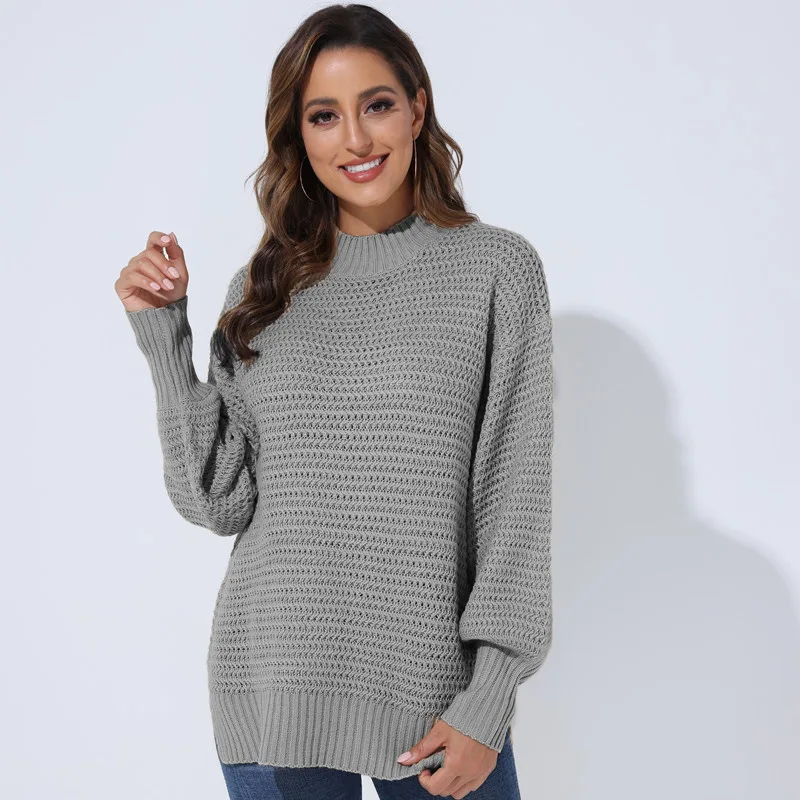 

Осенние женские свитера, вязаная однотонная Повседневная теплая вязаная одежда с длинным рукавом, свободного покроя, женская верхняя одежд...