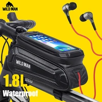 wild man bike bag 1 8l frame front tube cycling bag bicycle waterproof phone case holder 7 inches touchscreen bag accessories