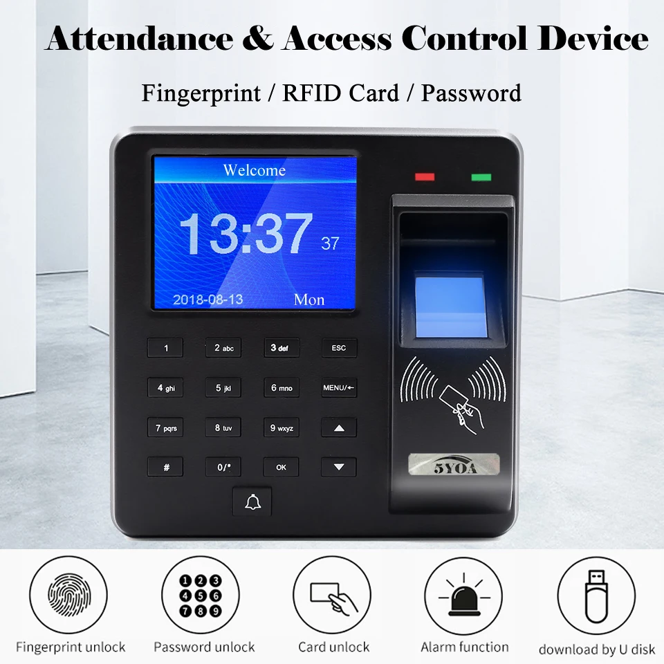 

RFID Digital Code Access Control Biometric Fingerprint Device Time Attendance System Clock Record Employee Recognition Recording