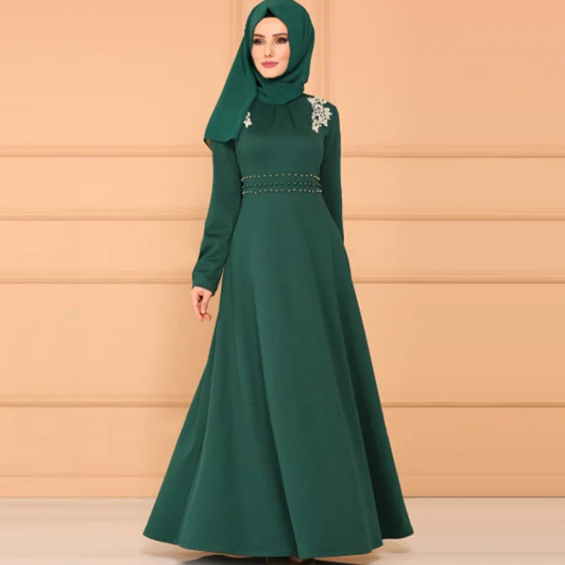 Длинное платье Abaya в этническом стиле с высокой талией кружевное длинным рукавом