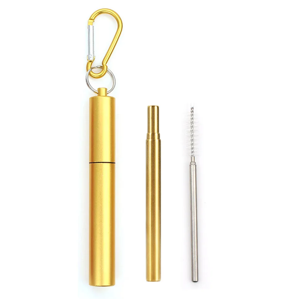 Goldping Telescopic Metal Drinking Straw Collapsible Reusable Straw Portable Stainless Steel Straw with Case and Brush for Travel Outdoor - Цвет: Goldping