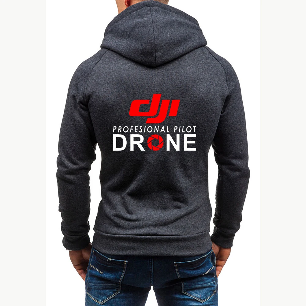 

Men's DJI Professional Pilot Drone Logo Autumn Hooded Sweatshirts New Slim Thick Pullover Male Diagonal Zipper Coats