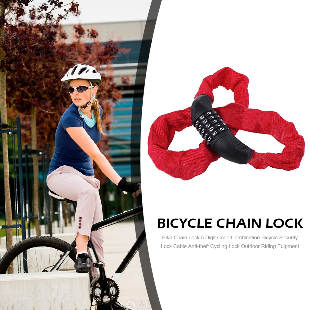 

Bike Chain Lock 5 Digit Code Combination Bicycle Security Lock Cable Anti-theft Cycling Lock Outdoor Riding Euipment
