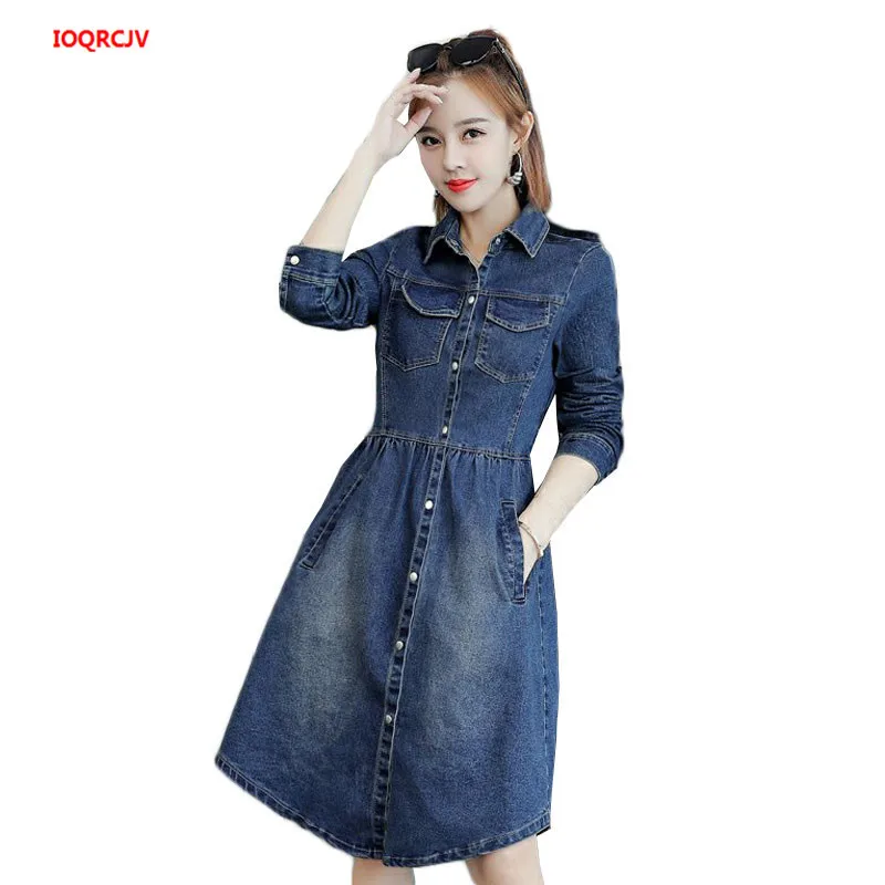 Женское длинное джинсовое платье весна-осень 2020 модные синие платья с длинным