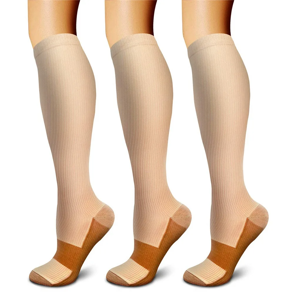 Hot 3 Pairs Compression Stocking for Women 35 - 45 mm Thigh High Soft Knee Long Stockings for Men Nylon Unisex for Dress