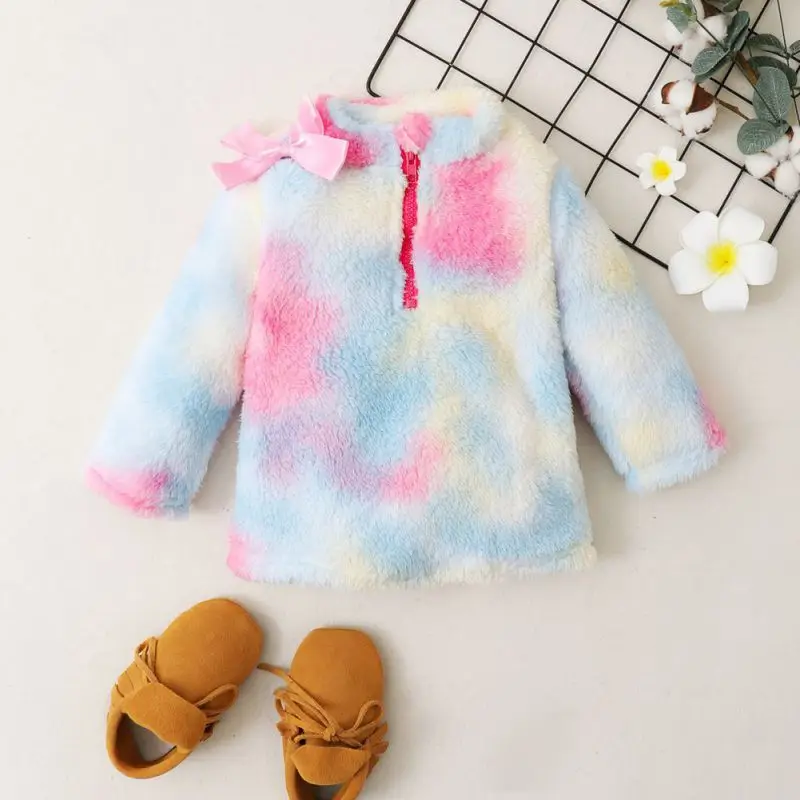 

2-7T Autumn Winter Children Baby Girls Clothing Tie-dye Coat Jacket Plush Long Sleeve Top Clothes Outwear