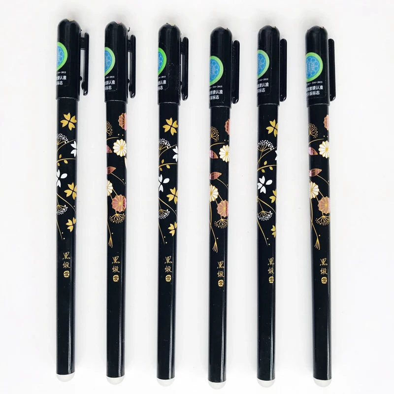 

2PCS/Lot Elegant Flower Golden Pattern Erasable Gel Pen Rollerball Pen School Office Supply Student Stationery 0.5mm Black Ink