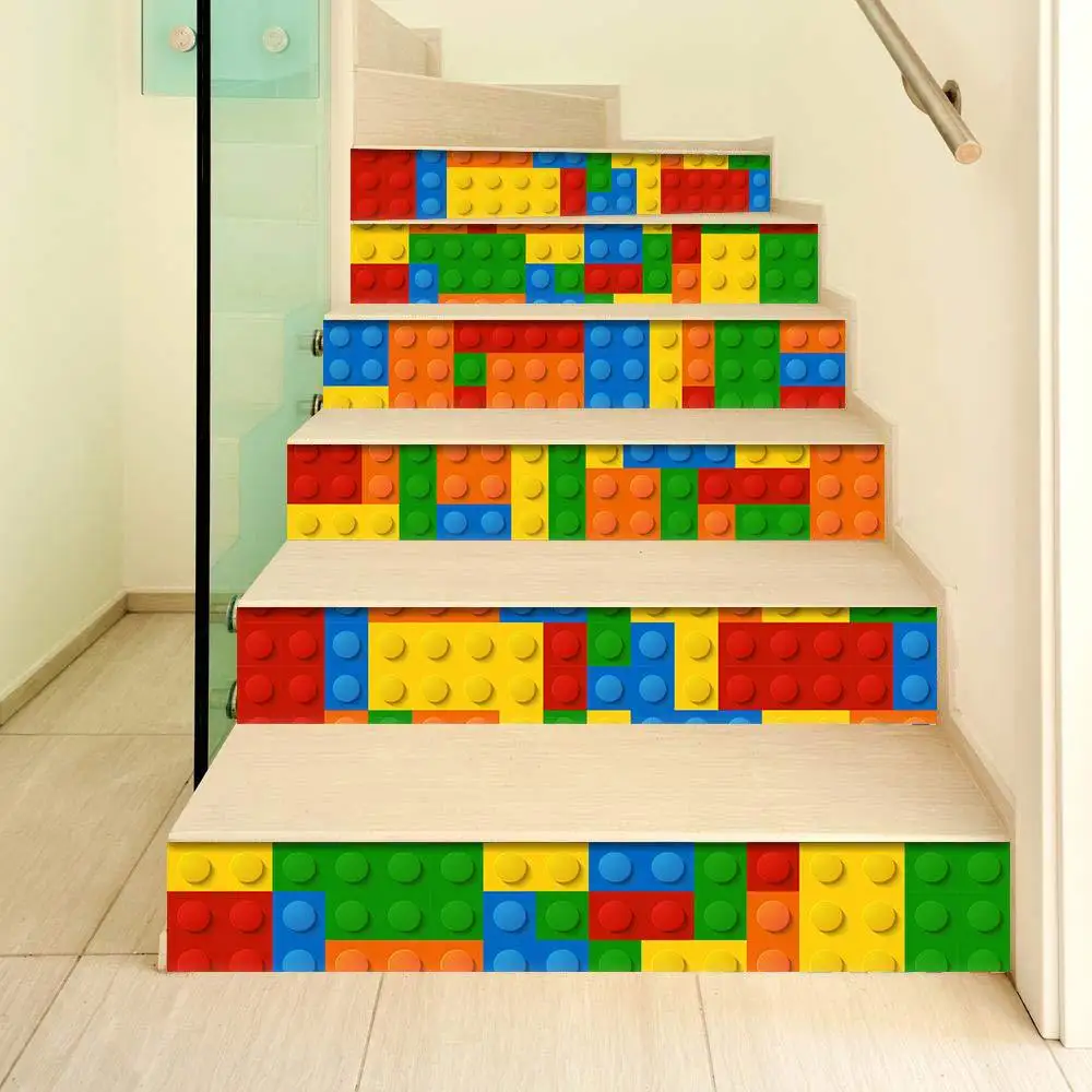 6 шт./компл. DIY Детские декоративные наклейки Lego для лестницы гостиной ПВХ