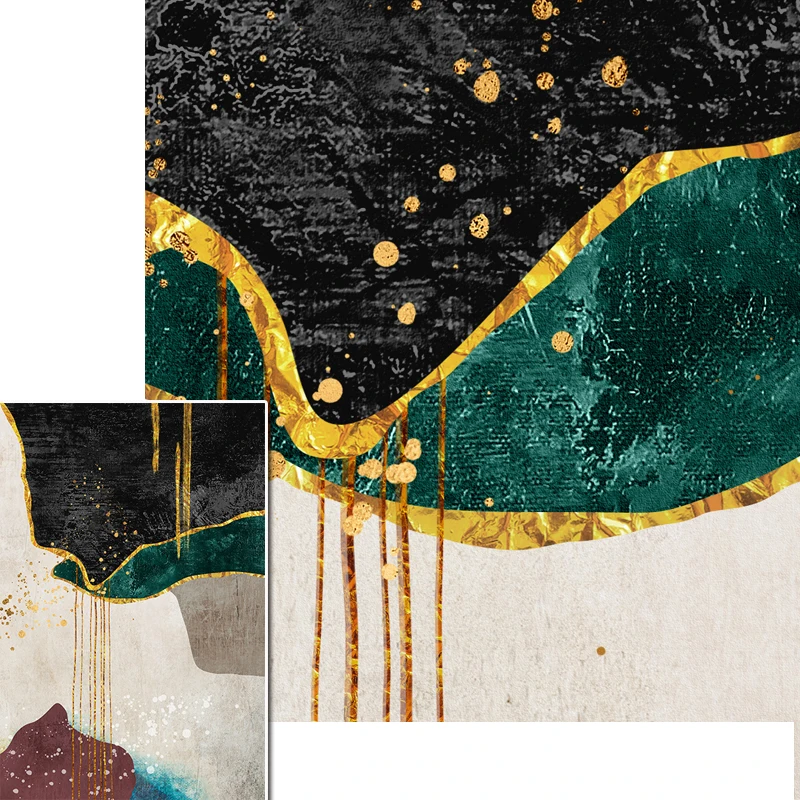 Картина на холсте Абстрактная Художественная печать плакат черная и золотая