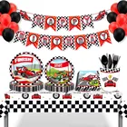 Одноразовая скатерть для вождения гоночного автомобиля, черно-белая бумажная тарелка, баннер, чашка, Комплект салфеток вечеринка для мальчика день рождение, декоративный шар