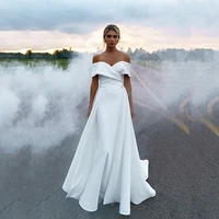 2021 modern simple white off shoulder sleeves wedding dresses for bride sweetheart bridal wedding gowns with detachable train