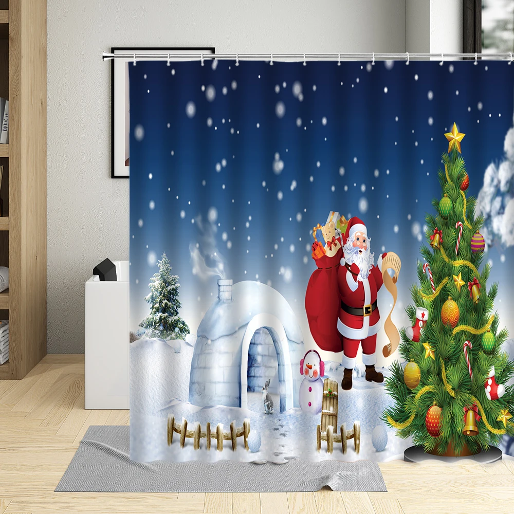 

Рождество Душ Шторы сосна снеговик Ванная комната Домашний декор Санта Клаус Ванна Шторы s Водонепроницаемый ткань крючки из полиэстера