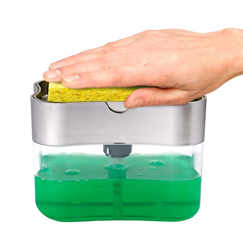 

Soap Pump Dispenser and Sponge Holder for Kitchen, 13 Ounces, Silver