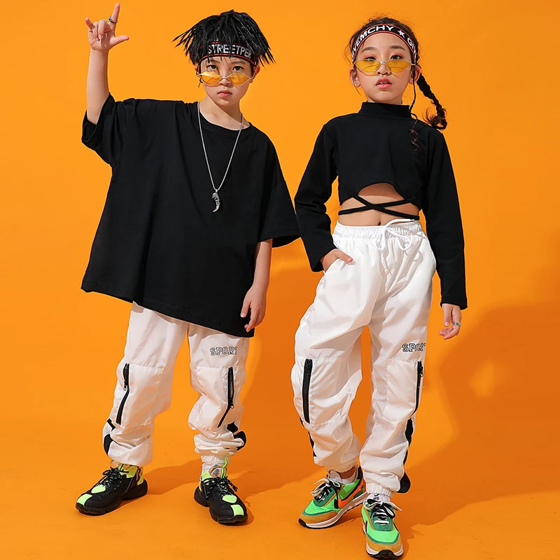 

Детские костюмы для джазовых танцев, черно-белые костюмы для уличных танцев, одежда для выступлений, детская одежда в стиле хип-хоп, повседн...