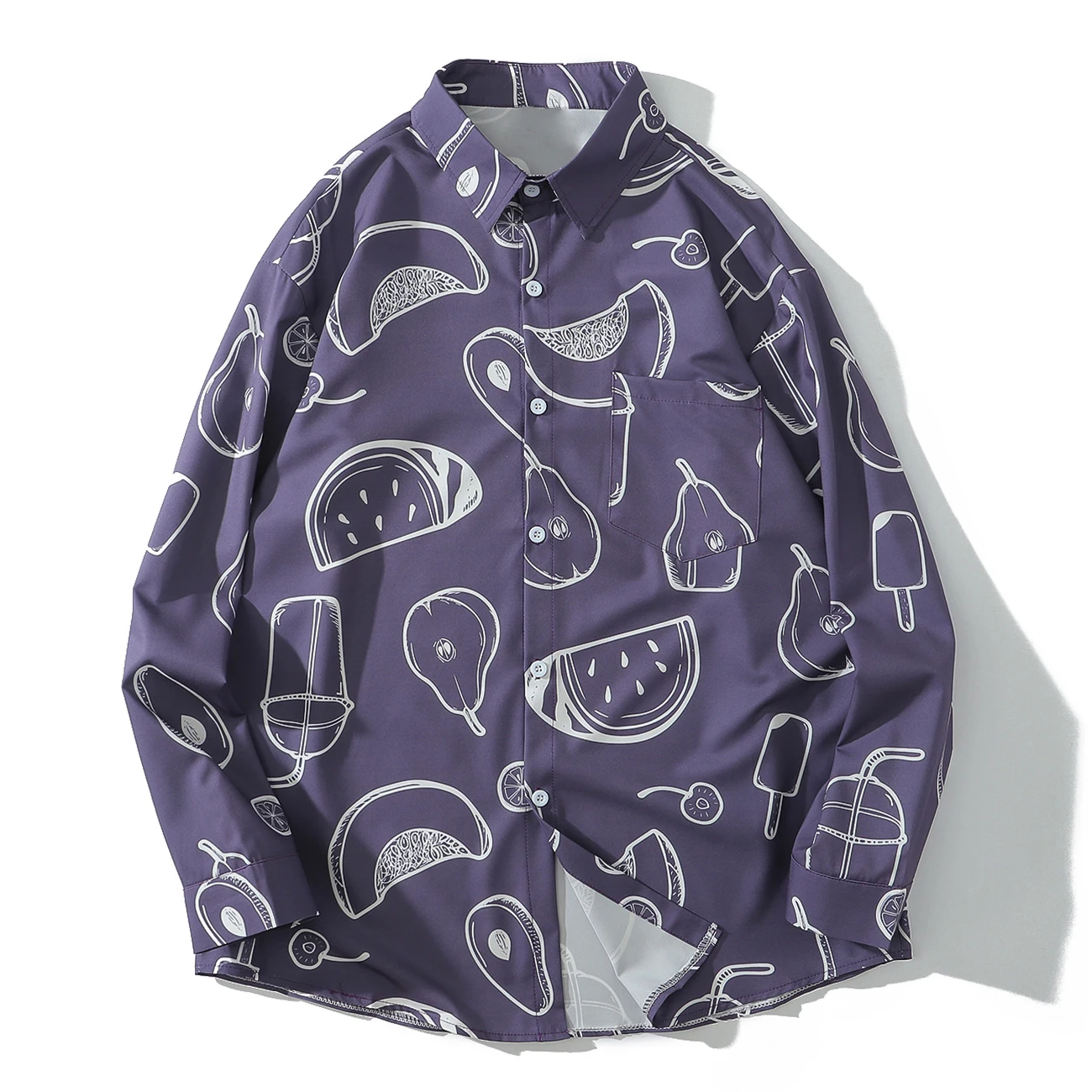 Гавайская рубашка в стиле хип хоп с длинным рукавом и принтом арбуза|Повседневные рубашки| |