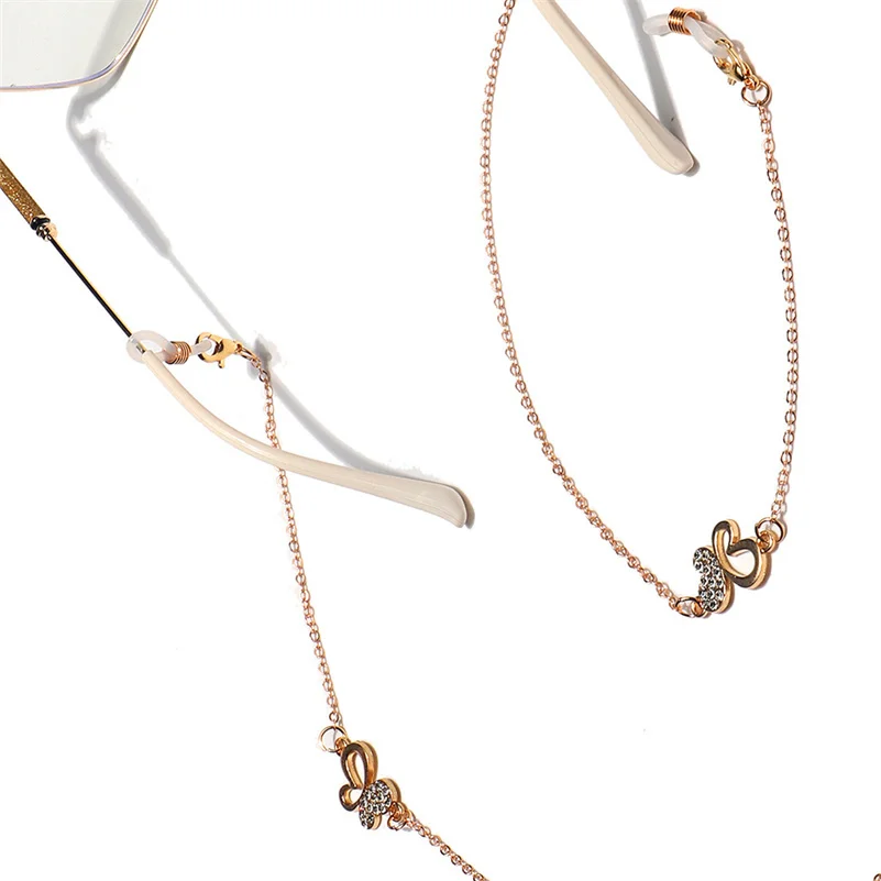 

Metal Butterfly Rhinestone Sunglasses Glasses Chain For Women's Strap Hang Spectacle Cord Holder Lanyards Luxury Fashion 2021