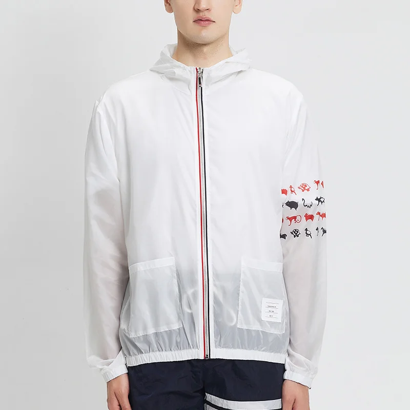 

TB 2021 Модная брендовая мужская куртка THOM с УФ-защитой и рукавами с животным принтом уличные пальто летняя Тонкая Повседневная кожаная ветров...