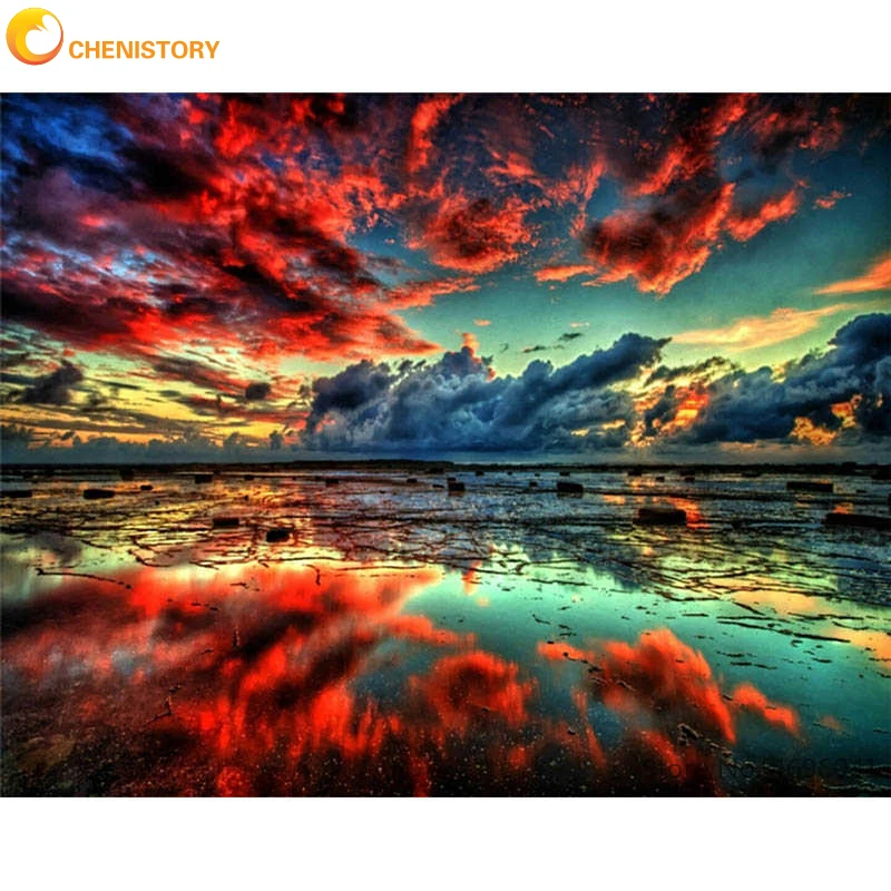 

CHENISTORY DIY Painting By Numbers For Adults With Frame Modern Wall Art Picture Cloud Lake Landscape Picture By Number For Home