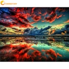 Картина CHENISTORY сделай сам по номерам для взрослых с рамкой, Современная Настенная картина с облачным озером, пейзажем по номерам для дома