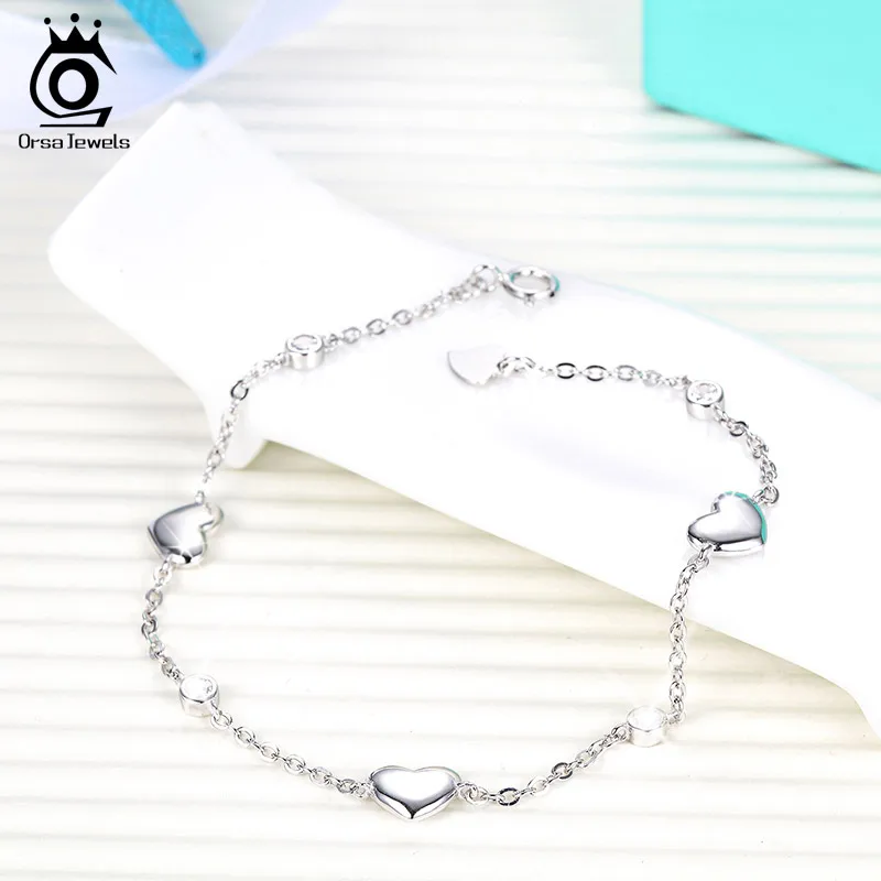 ORSA JEWELS 925 Браслеты стерлингового серебра для Для женщин сердечными амулетами AAA ослепительно CZ Женская мода вечерние ювелирные изделия подарок ASB02