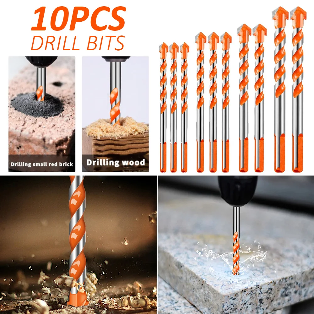 

10 Pcs Ultimate Brill Bits Multi-Material Triangle Wood Stone 6-12mm Drill Bit Diamond Set for Tile Concrete Brick Glass Plastic