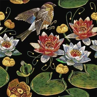 spandex swimsuit fabric custom bird embroidery image printing high end flower cloth childrens shirt diy clothing patchwork