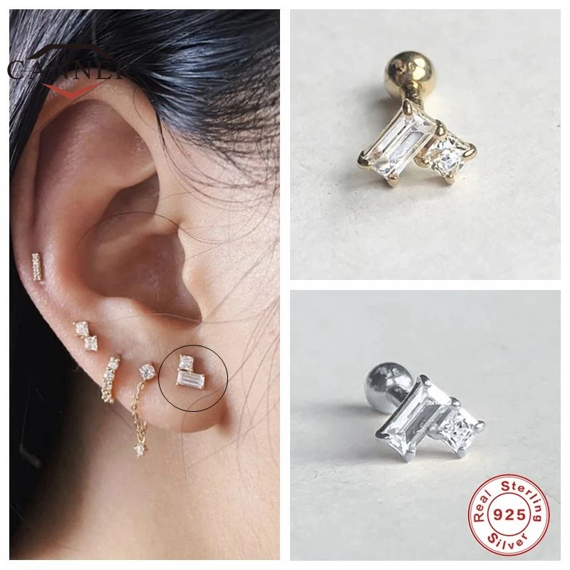 

1PC CANNER Real 925 Sterling Silver Horse Eye Zircon Stud Earrings for Women Piercing Earring Thread Earings Jewelry pendientes