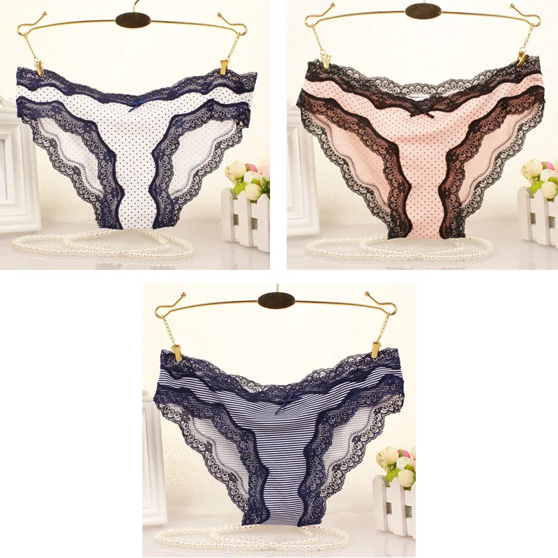 white pink navy 3 шт., хлопковое нижнее белье, женские трусики, набор, удобные трусы, цветочные кружевные трусы для женщин, сексуальные трусики с низкой посадкой, нижнее белье - Цвет: white pink navy