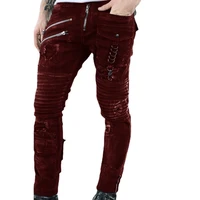 jeans for men low rise ripped jeans multiple zippers casual tight black pencil denim pants vintage gothic punk style trousers