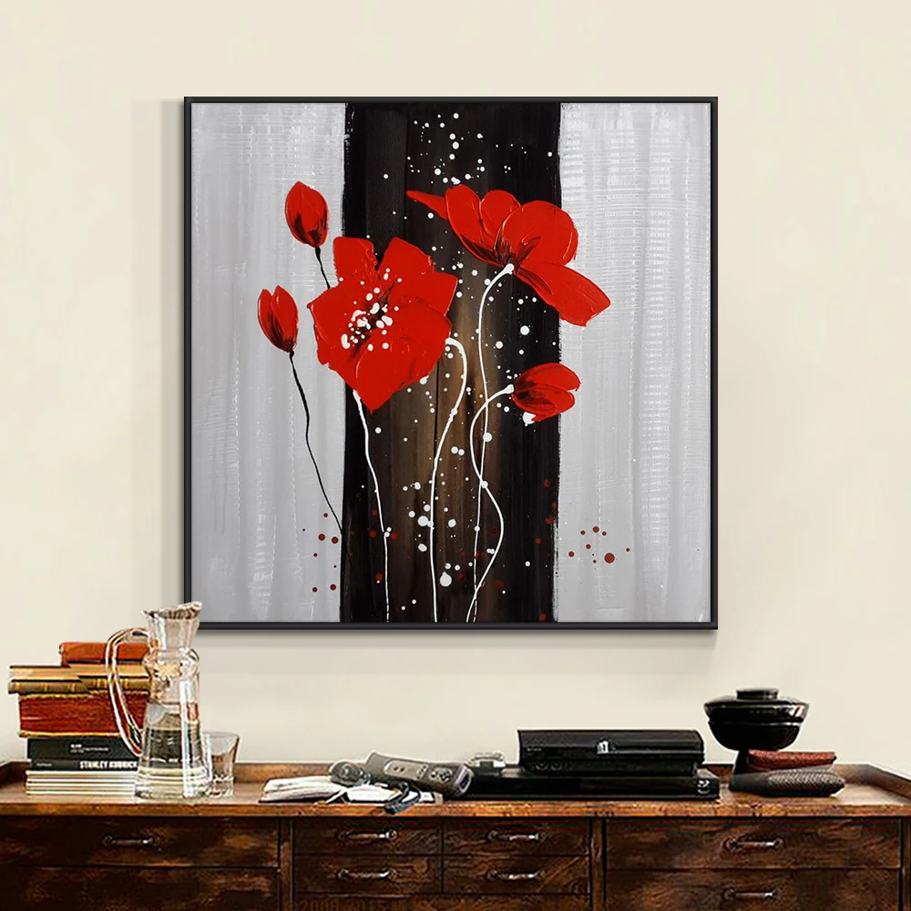 

Abstract Red Flowers Painting 100% Hand Painted Oil Painting On Canvas Modern Wall Art Painting For Living RoomHome Decoration
