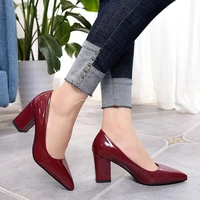 high heeled shoes women pointed shallow mouth pumps womens thick heel mid heel fashion shoes size 43 ladies dress party shoes
