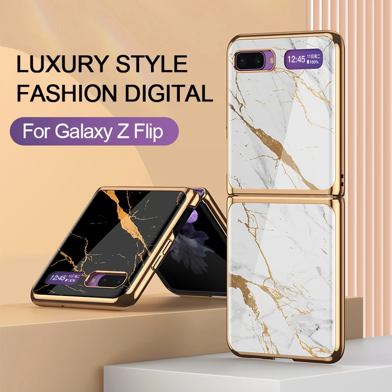for samsung galaxy z flip case luxury plating tempered glass full protection shockproof back cover for samsung z flip 5g case free global shipping