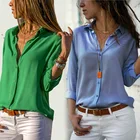 Женская шифоновая рубашка с длинным рукавом и глубоким V-образным вырезом, повседневная офисная рубашка на пуговицах, 2021, размера плюс