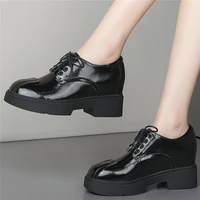 increasing height creepers women lace up genuine leather high heel ankle boots female round toe platform pumps shoe casual shoes