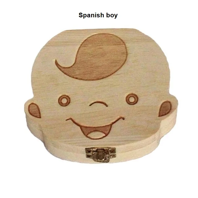 Boy Spanish Испанская английская Россия детская деревянная коробка для зубов органайзер для хранения молочных зубов для сбора зубов Umbilica сохранить подарки сувенир-Подарок для ребенка - Цвет: Boy Spanish