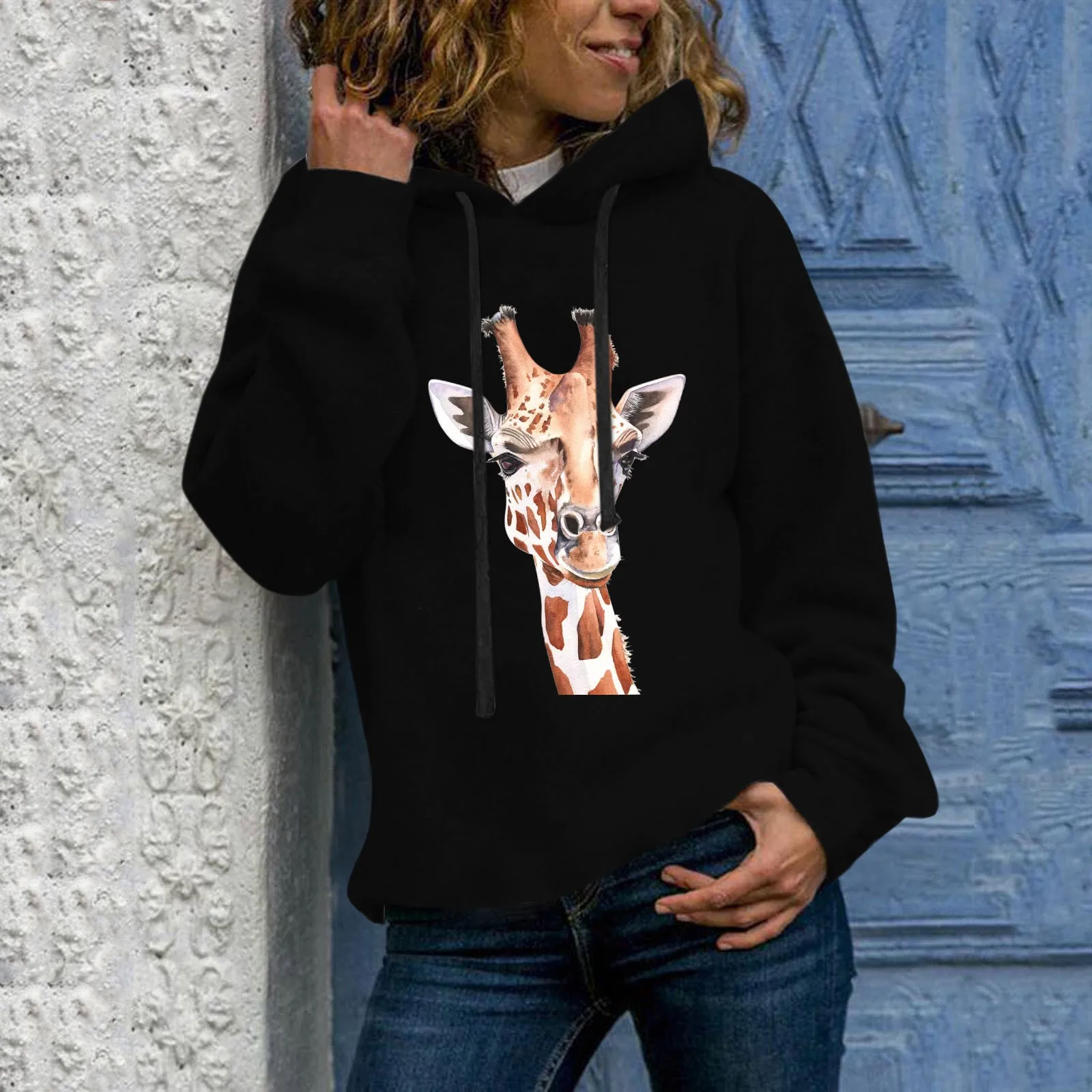 

Женская Повседневная Толстовка с длинным рукавом и принтом жирафа