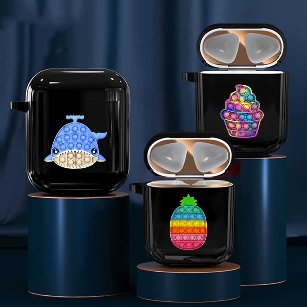 

Reliver Stress Fidget Toys Push Bubble Antistress Case for AirPods 2 1 Black Silicone cute Wireless Bluetooth Earphone Box Cover