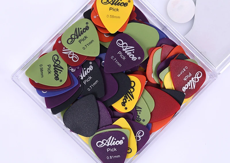 100 stücke gitarre picks akustische elektrische plektren celluloid mischen 0 580 710 810 961 215mm dicke boxed gitarre zubehör free gl