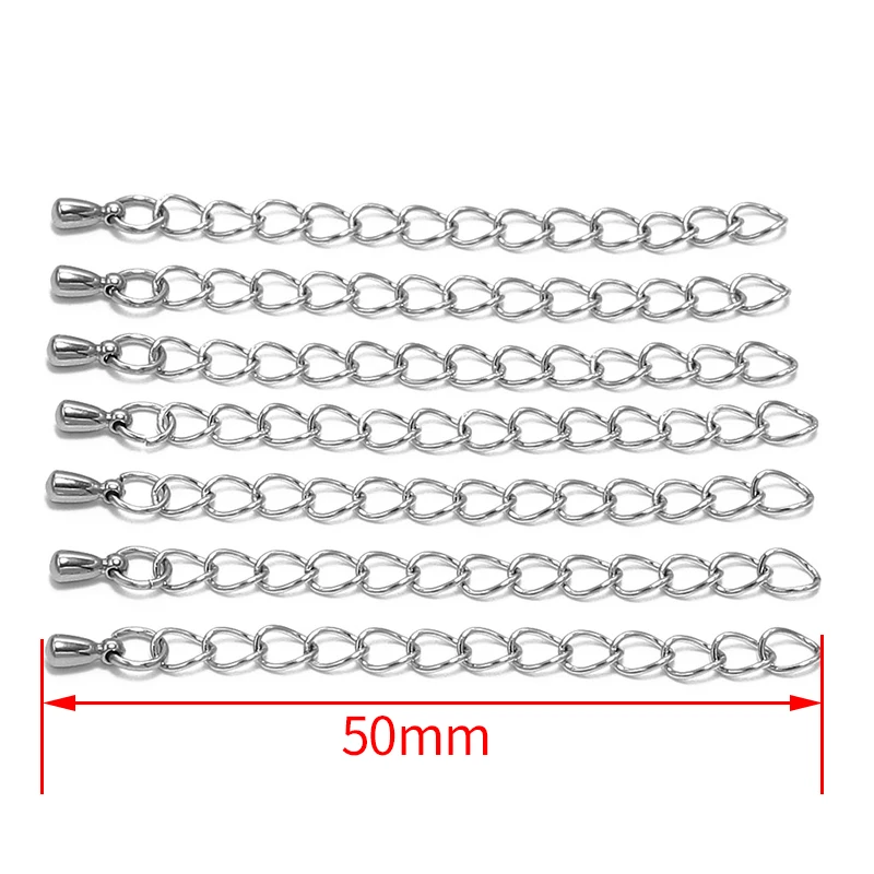 10pcs 50mm Stainless Steel Extension Chain With Water Drop Bracelet Extension Tail Chain DIY Jewelry Making Accessories Findings