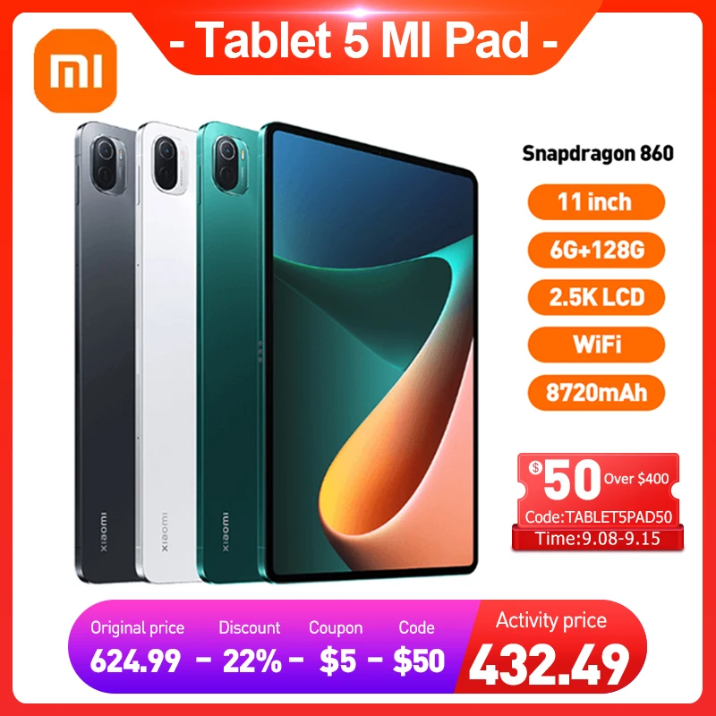 

Xiaomi Tablet 5 MI Pad 11 дюймов 2,5 K ЖК-экран с защитой глаз 120 Гц Snapdragon 860 6G + 128G MI Pad 5 WiFi версия 8720 мАч для офиса