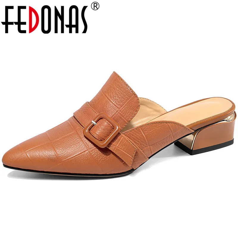 Женские шлепанцы FEDONAS Классические летние туфли из натуральной кожи на высоком