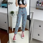 Джинсы женские Darlingaga, голубые прямые, с вышивкой в виде вишни, повседневные, Длинные