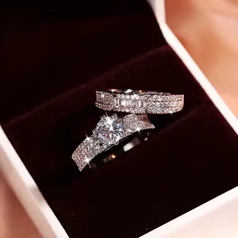 Женское Двухслойное кольцо из серебра 925 пробы, с фианитами