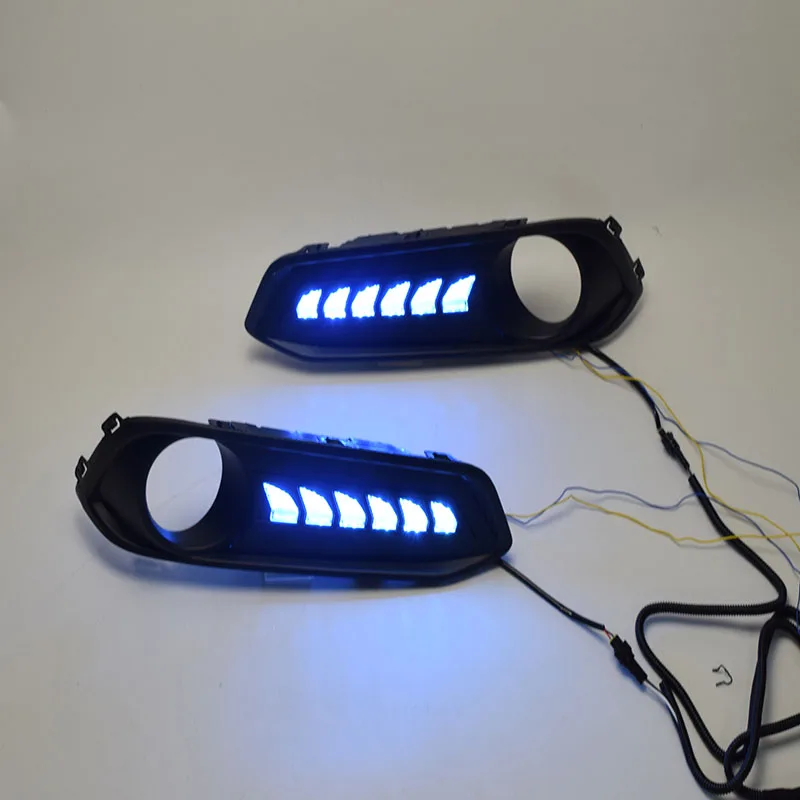 

ECAHAYAKU 1 Pair Car Styling LED DRL Daytime Running Light for Honda Crider 2019 with Yellow Turn Signal Light Night Blue Light