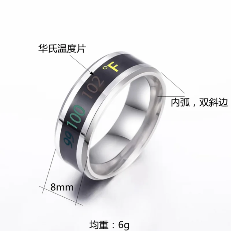 

Smart temperature sensitive titanium steel couples ring temperature measurement emotional mood waterproof ring jewelry man gift