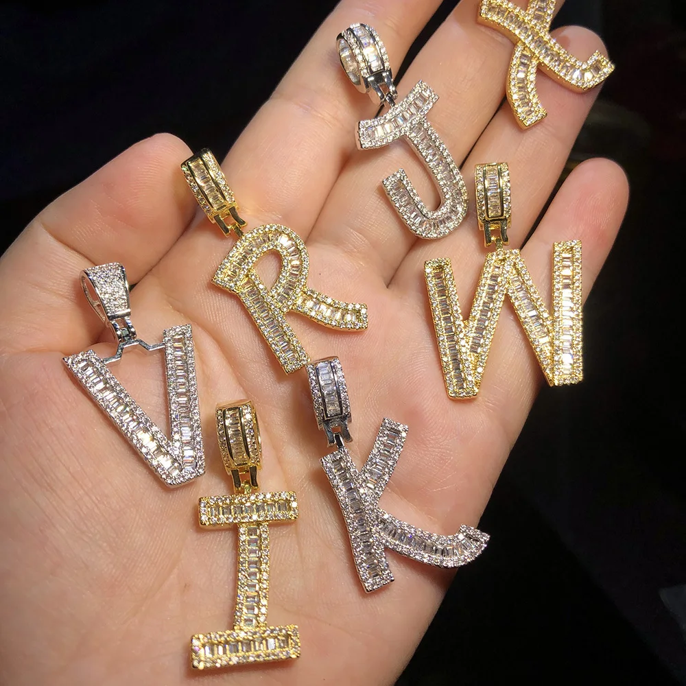 Uwin Cutsom багет буквы имя ожерелье и кулон Bling полный льдом роскошные циркония теннисные цепи хип-хоп ювелирные изделия