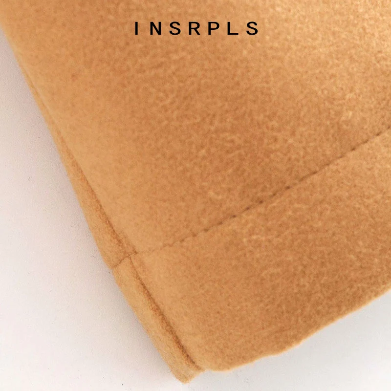 

INSRPLS Women Fashion Double Breasted Loose Woolen Coat Vintage Long Sleeve Back Vents Female Outerwear Chic Overcoat