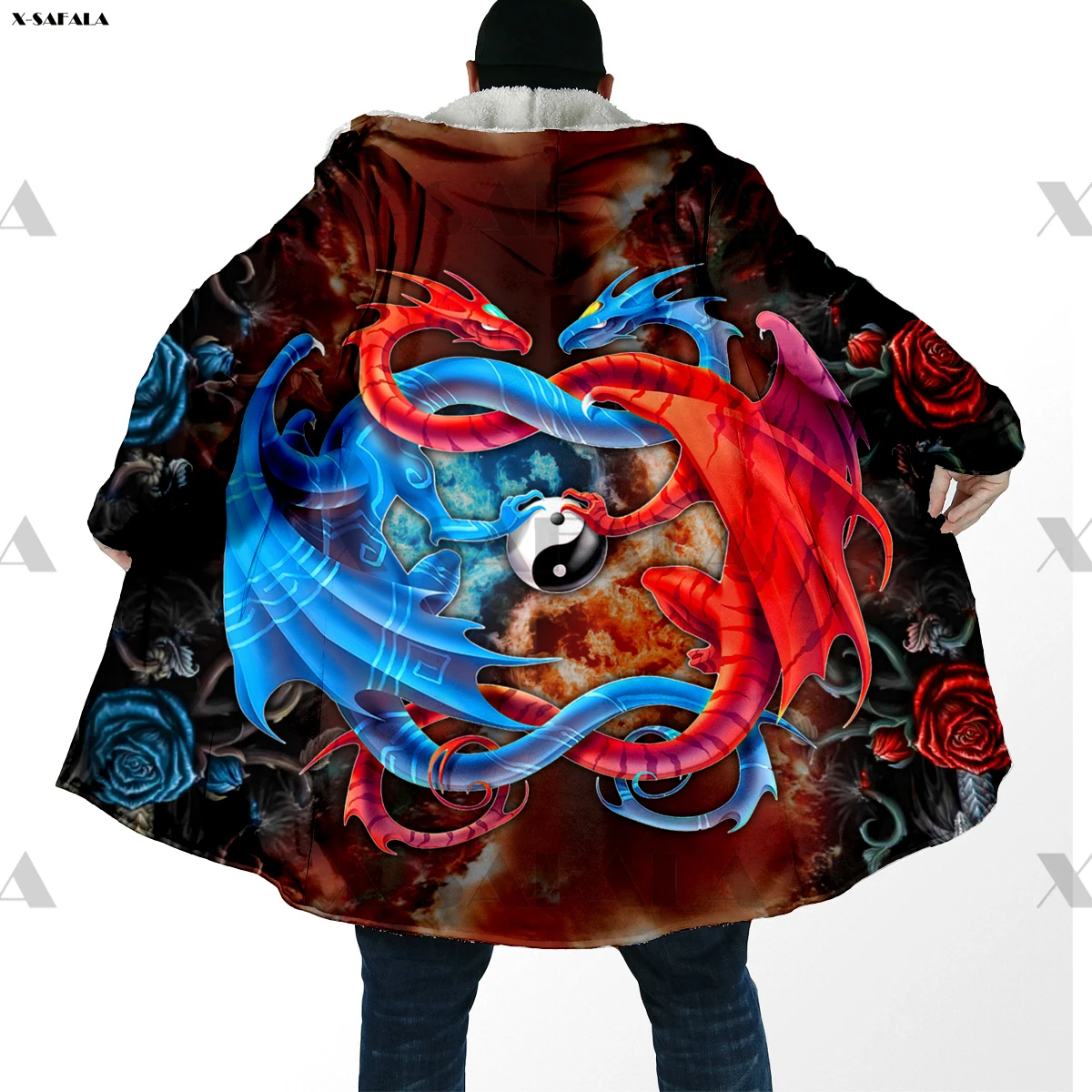 Толстовка с капюшоном и 3D-принтом дракона воина длинное пальто плащ толстая