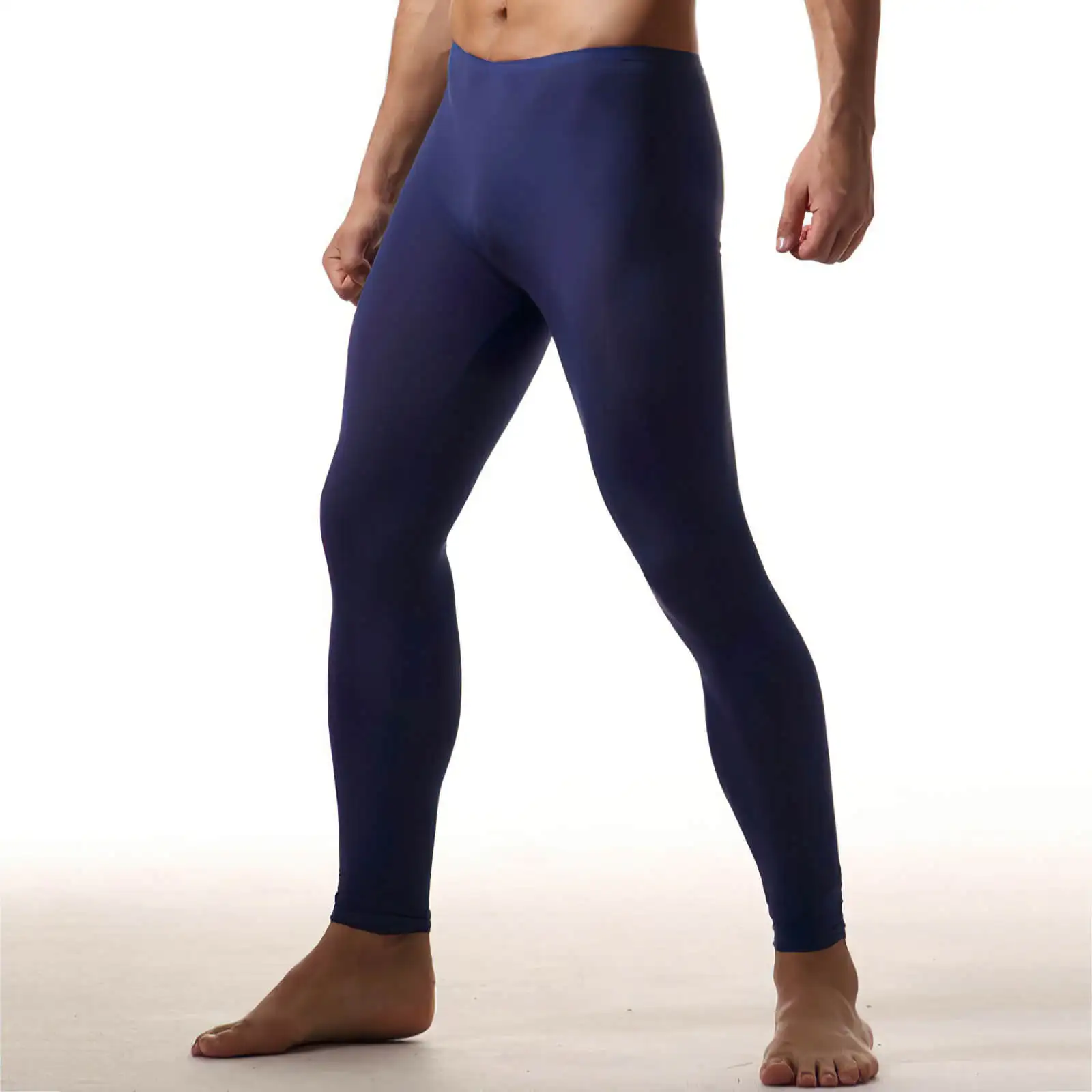 Metelam Mens Ultra-Thin See-through Long Johns Underwear Soft Ice Silk Lounge Wear Pajamas Sleep Thermal Legging Pants